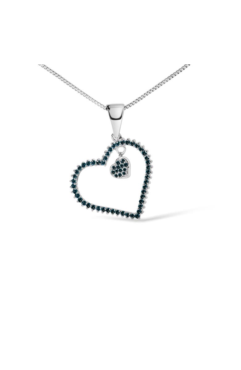 Haus of Brilliance 925 Sterling Silver 1/3ct TDW Blue Treated Diamond Heart Pendant Necklace, Alternate, color, Silver