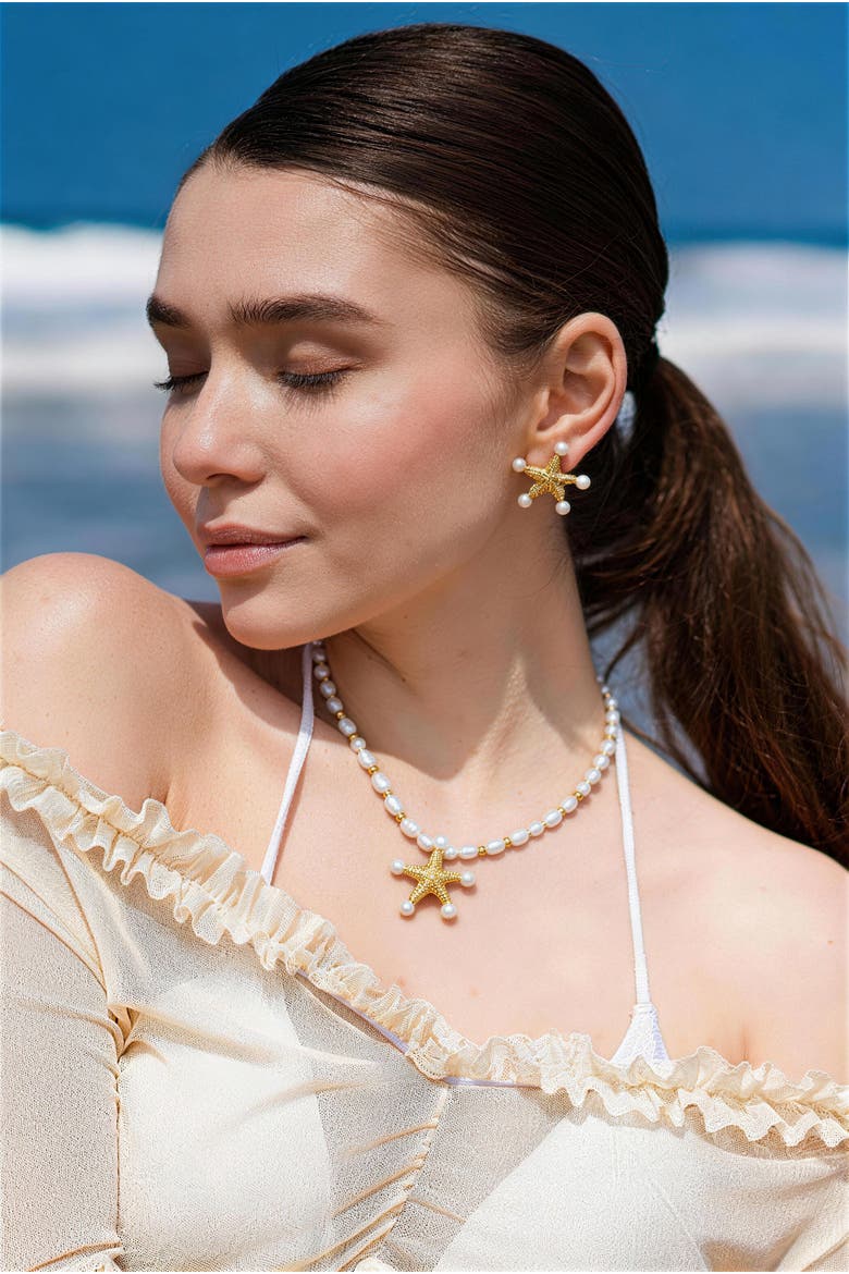 Lila Starfish Keshi Pearl Pendant Necklace, Alternate, color, Gold