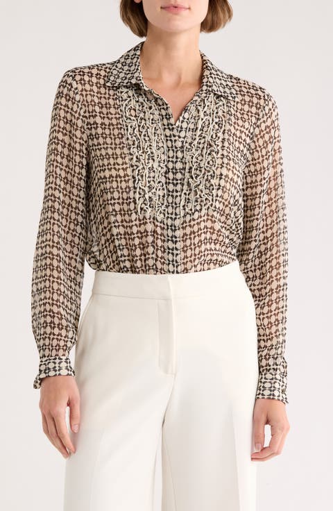 Frilly Hidden Button-Up Top