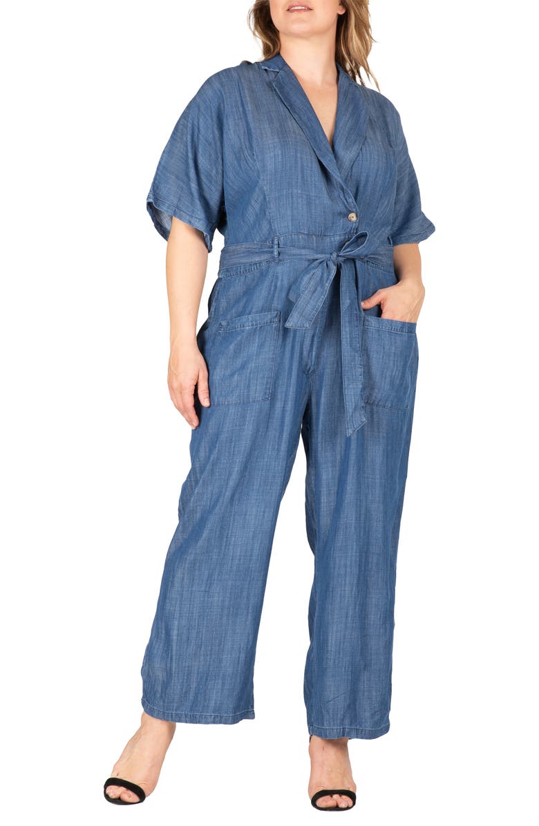 Standards & Practices Tie Waist Denim Jumpsuit, Main, color, Indigo