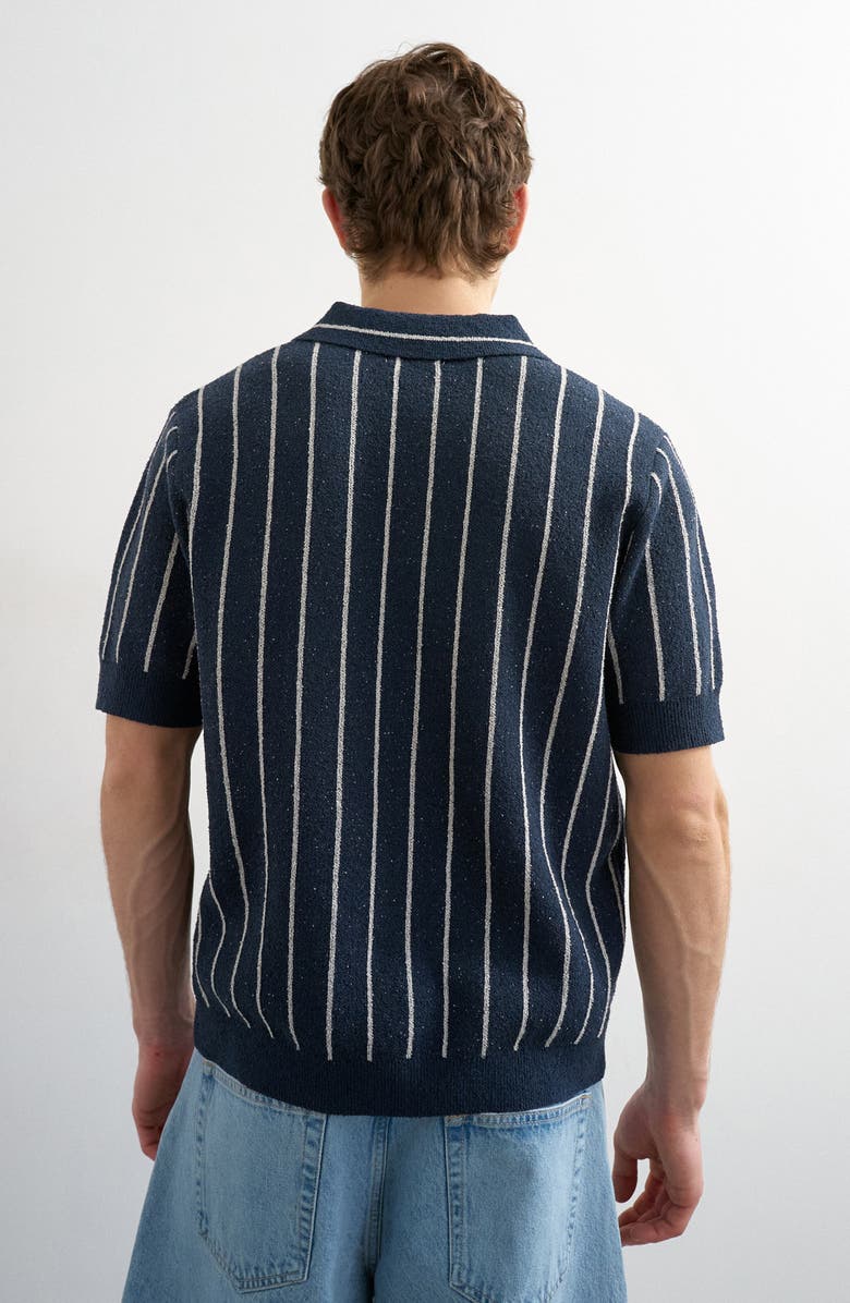 Topman Lower East Side Johnny Collar Jacquard Polo Sweater, Alternate, color, Navy