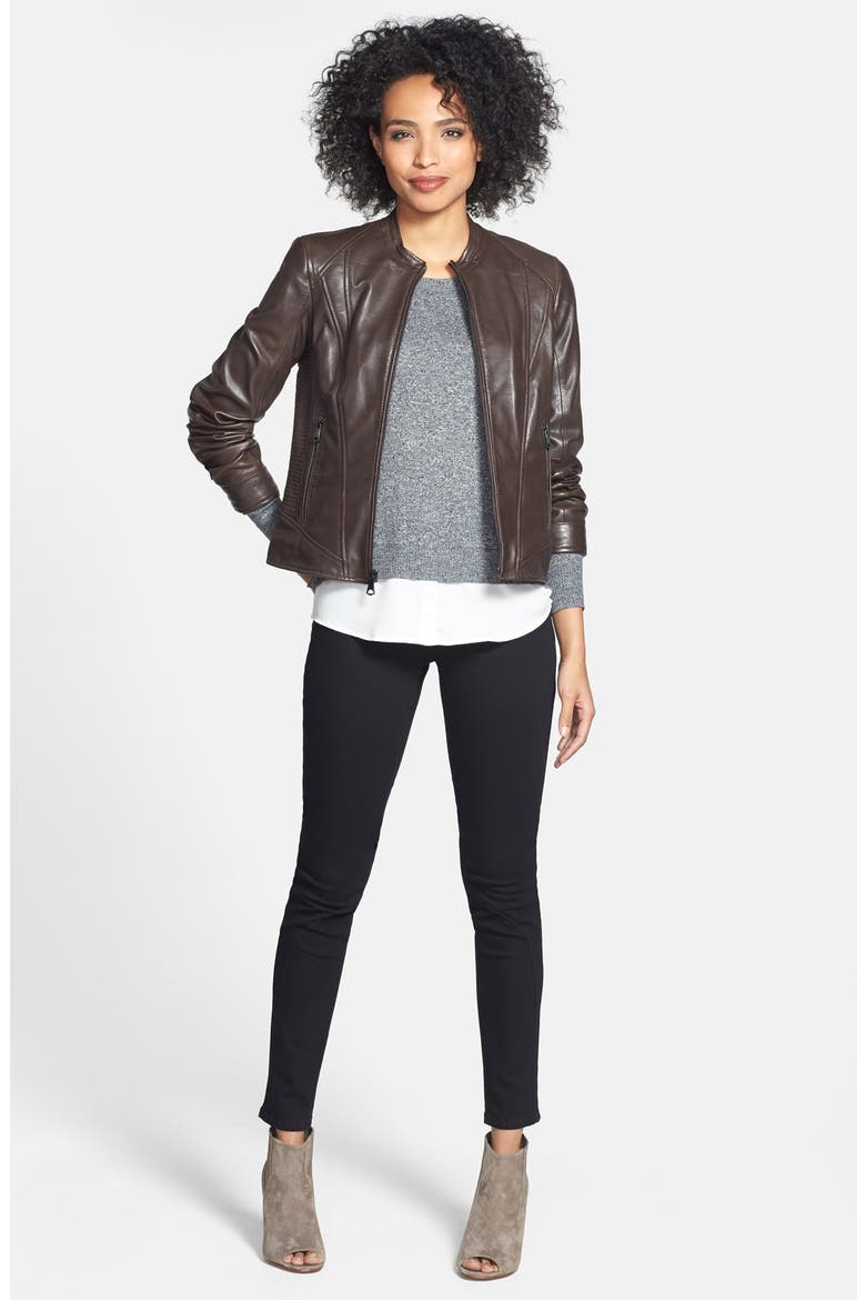 'Ami' Stretch Skinny Moto Jeans, Alternate, color, BLACK