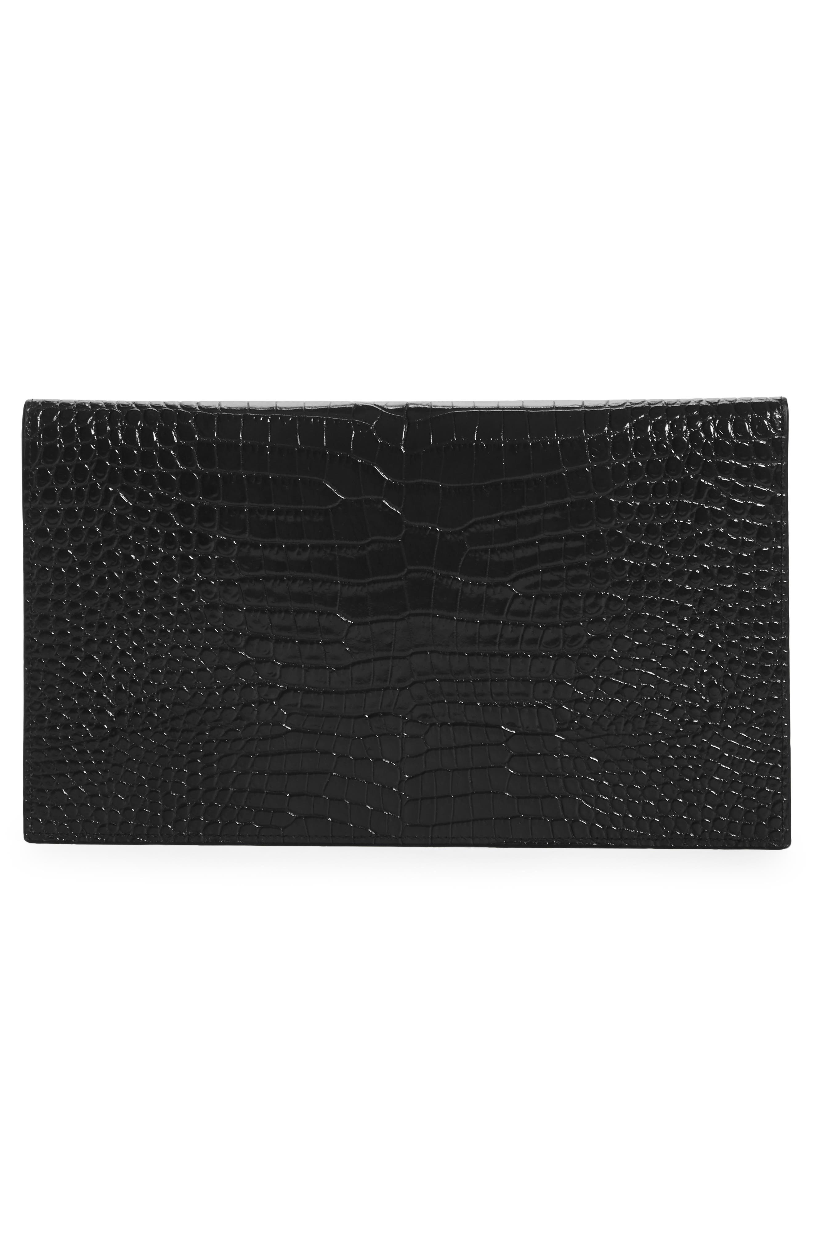 Saint Laurent Uptown Croc Embossed Leather Pouch, Alternate, color, 