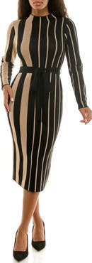 Nina Leonard Colorblock Stripe Sweater Dress