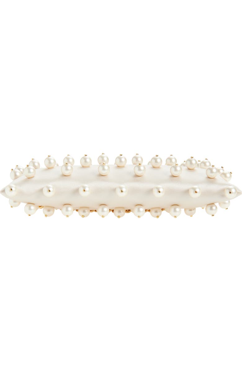 Stella McCartney Mini Falabella Pearly Bead Embellished Satin Evening Bag, Alternate, color, Pure White