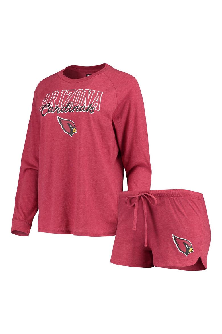 Women's Concepts Sport Cardinal Arizona Cardinals Meter Knit Long Sleeve Raglan Top & Shorts Sleep Set, Main, color, Cardinal