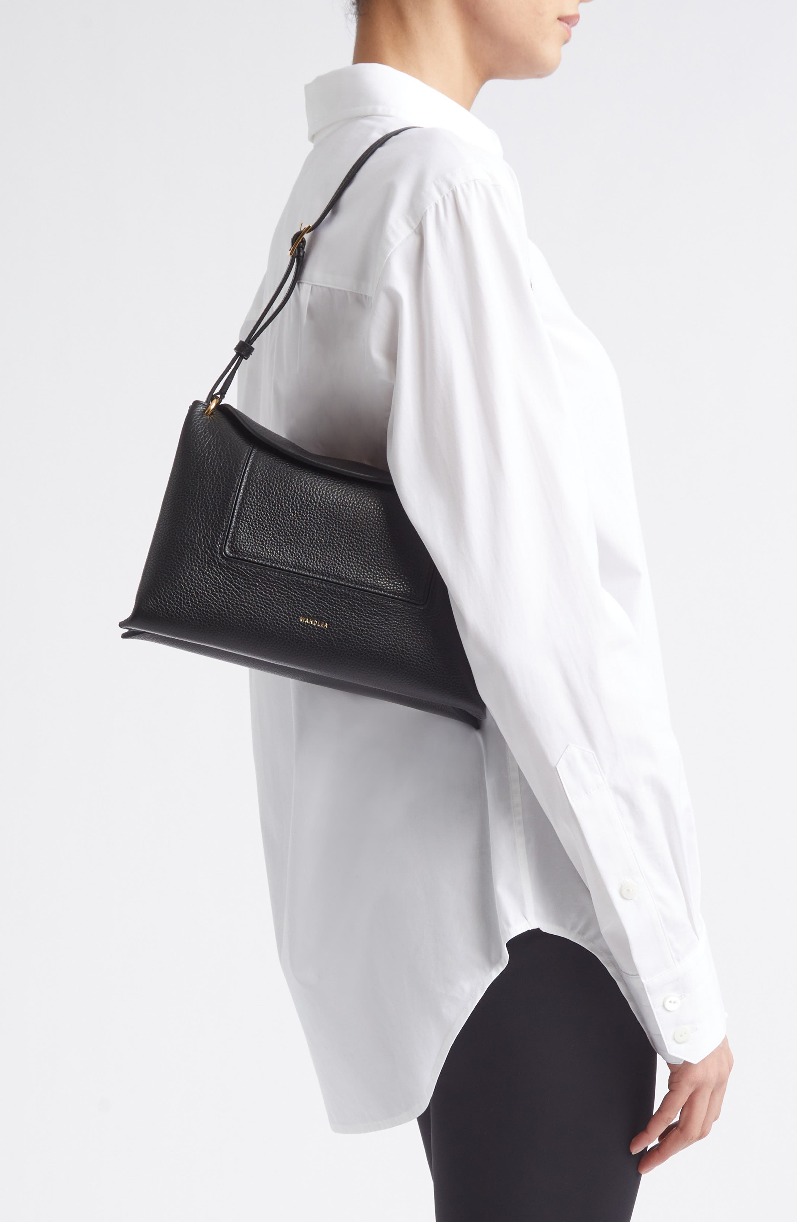 Wandler Penelope Slouch Leather Crossbody Bag, Alternate, color, Black Crust