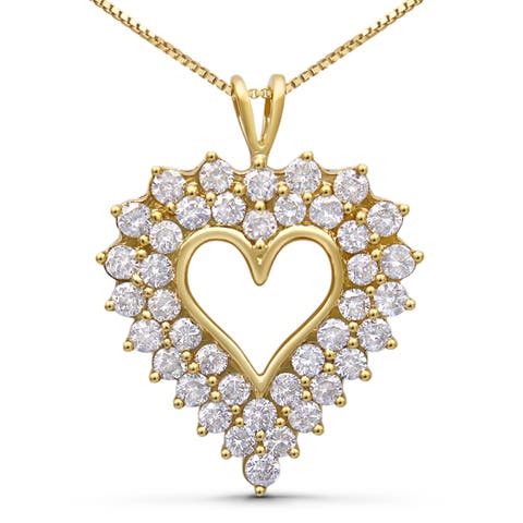 14K Yellow Gold Plated Silver 4.0 Cttw Diamond Shadow Frame Heart Pendant Necklace