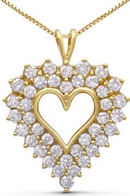 Haus of Brilliance 14K Yellow Gold Plated Silver 4.0 Cttw Diamond Shadow Frame Heart Pendant Necklace