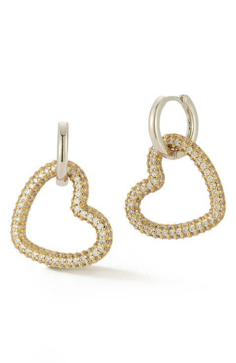 Two Tone Heart Drop Earrings