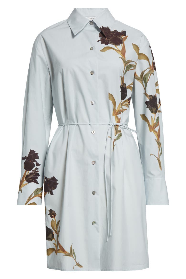 Placed Black Iris Long Sleeve Cotton Shirtdress, Alternate, color, SALT GLASS/ BLACK IRIS