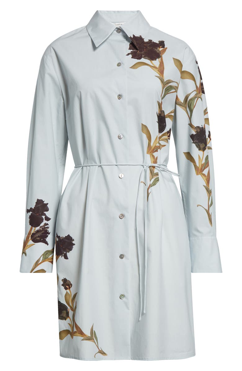 Vince Placed Black Iris Long Sleeve Cotton Shirtdress, Alternate, color, Salt Glass/ Black Iris