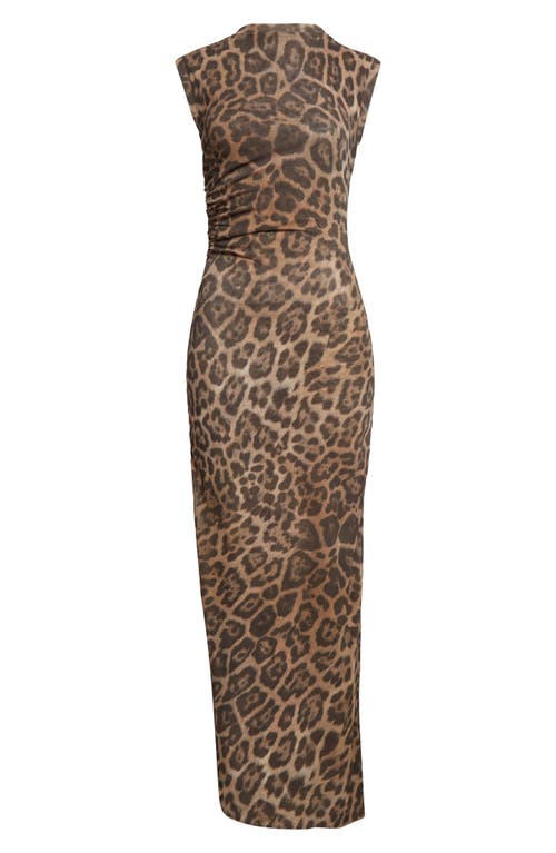 Stella Mccartney Ruched Leopard-print Jersey Midi Dress In Multicolor Brown