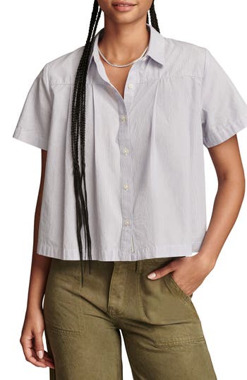 Lucky Brand Stripe Short Sleeve Cotton Poplin Button-up Shirt