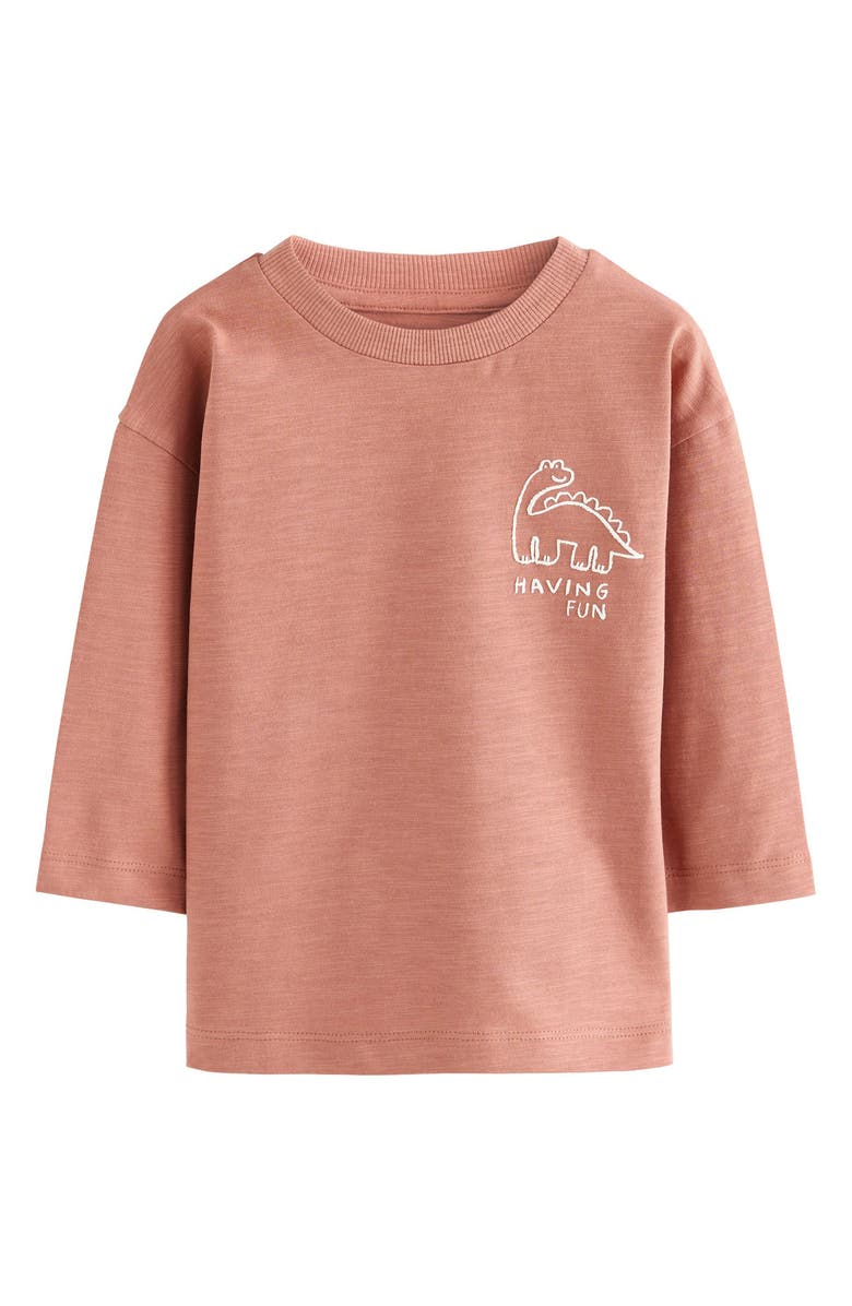 NEXT Kids' Dinosaur Line Art Long Sleeve Graphic T-Shirt, Main, color, Brown