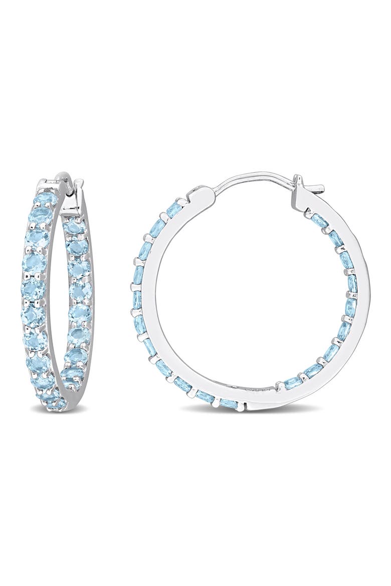 Sterling Silver Blue Topaz Inside & Outside Hoop Earrings, Main, color, SILVER/BLUE