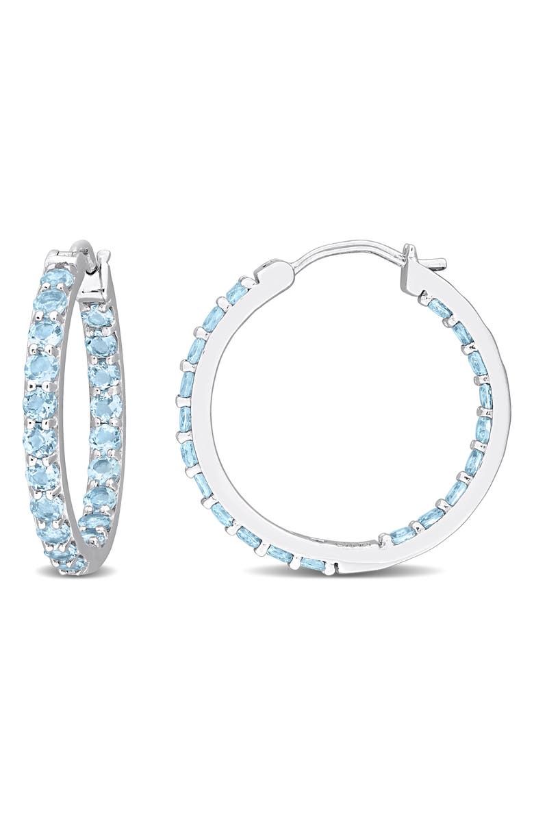 DELMAR Sterling Silver Blue Topaz Inside & Outside Hoop Earrings, Main, color, 