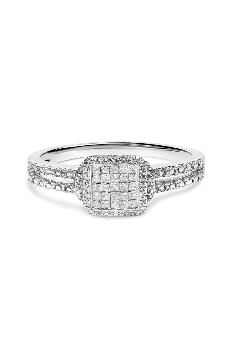 Haus of Brilliance Silver 1/4 Cttw Princess-cut Diamond Composite Ring with Beaded Halo, Main, color, White