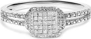 Haus of Brilliance Silver 1/4 Cttw Princess-cut Diamond Composite Ring with Beaded Halo