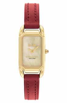 COACH Cadie Mother-of-Pearl Tank Leather Strap Watch, 17.5mm x 28.5mm