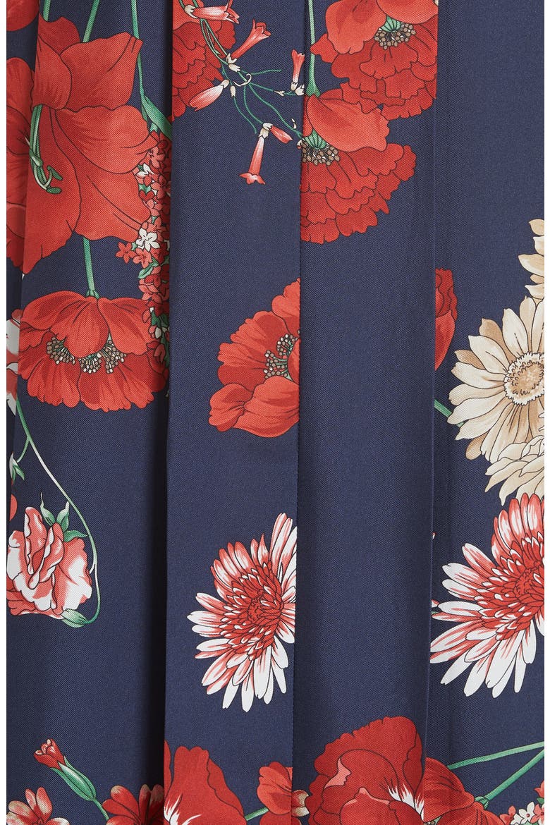Spring Bouquet Print Silk Pleated Skirt, Alternate, color, BLUE/ RED PRINT