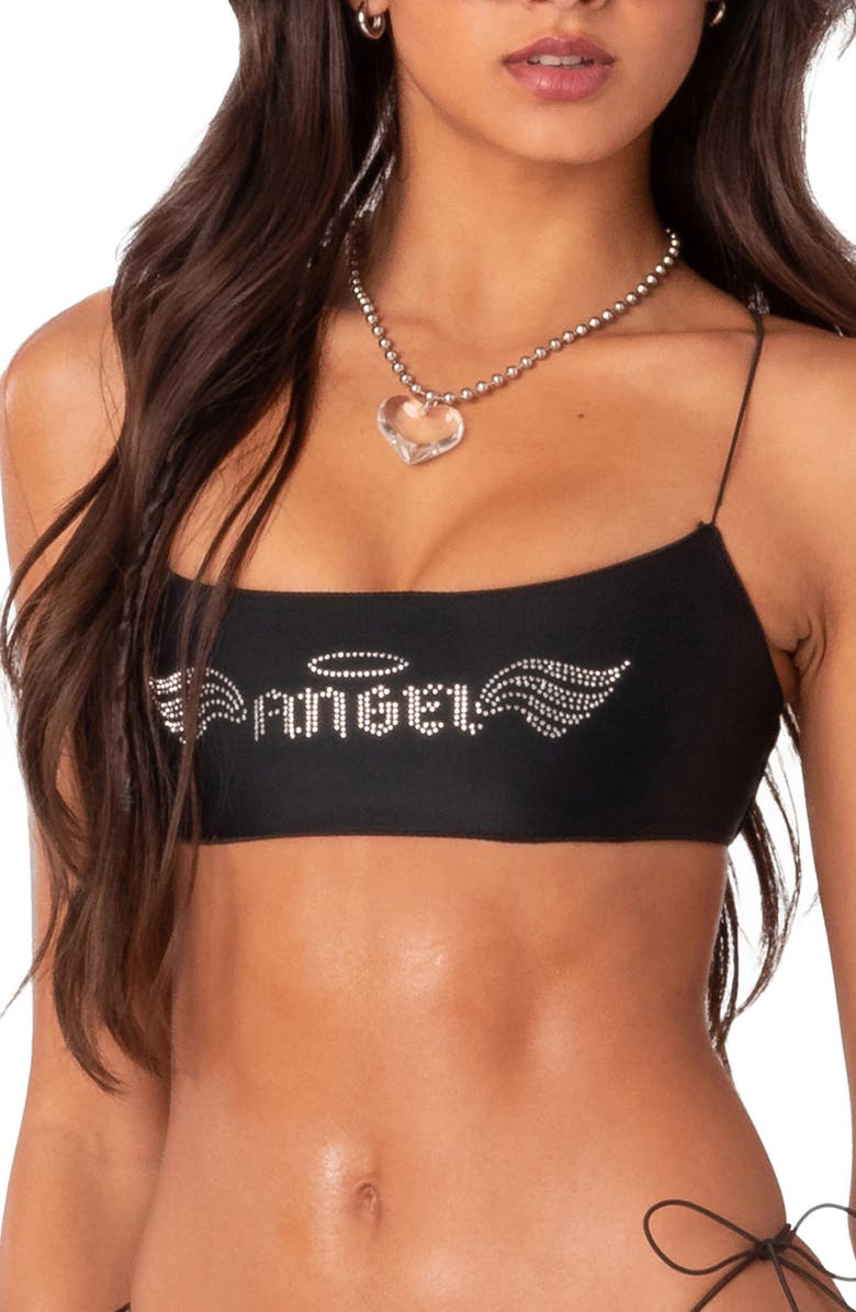 EDIKTED Angel Rhinstone Bikini Top, Alternate, color, 