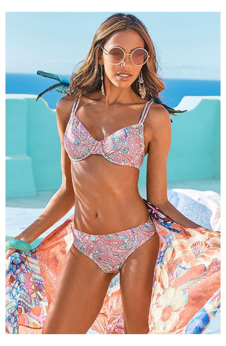 LASCANA Women's Paisley Print Underwire Bikini Top Size 32D, Alternate, color, Mint Printed