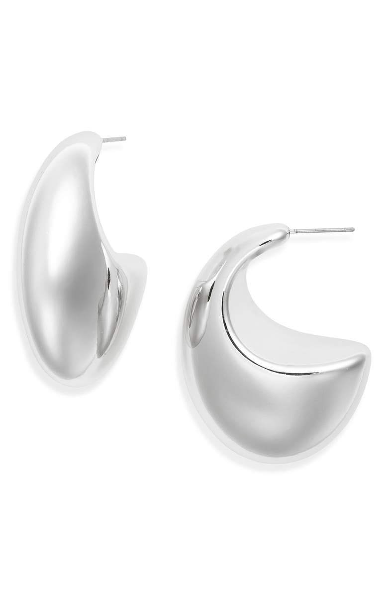 Open Edit Polished Crescent Hoop Earrings, Main, color, Silver