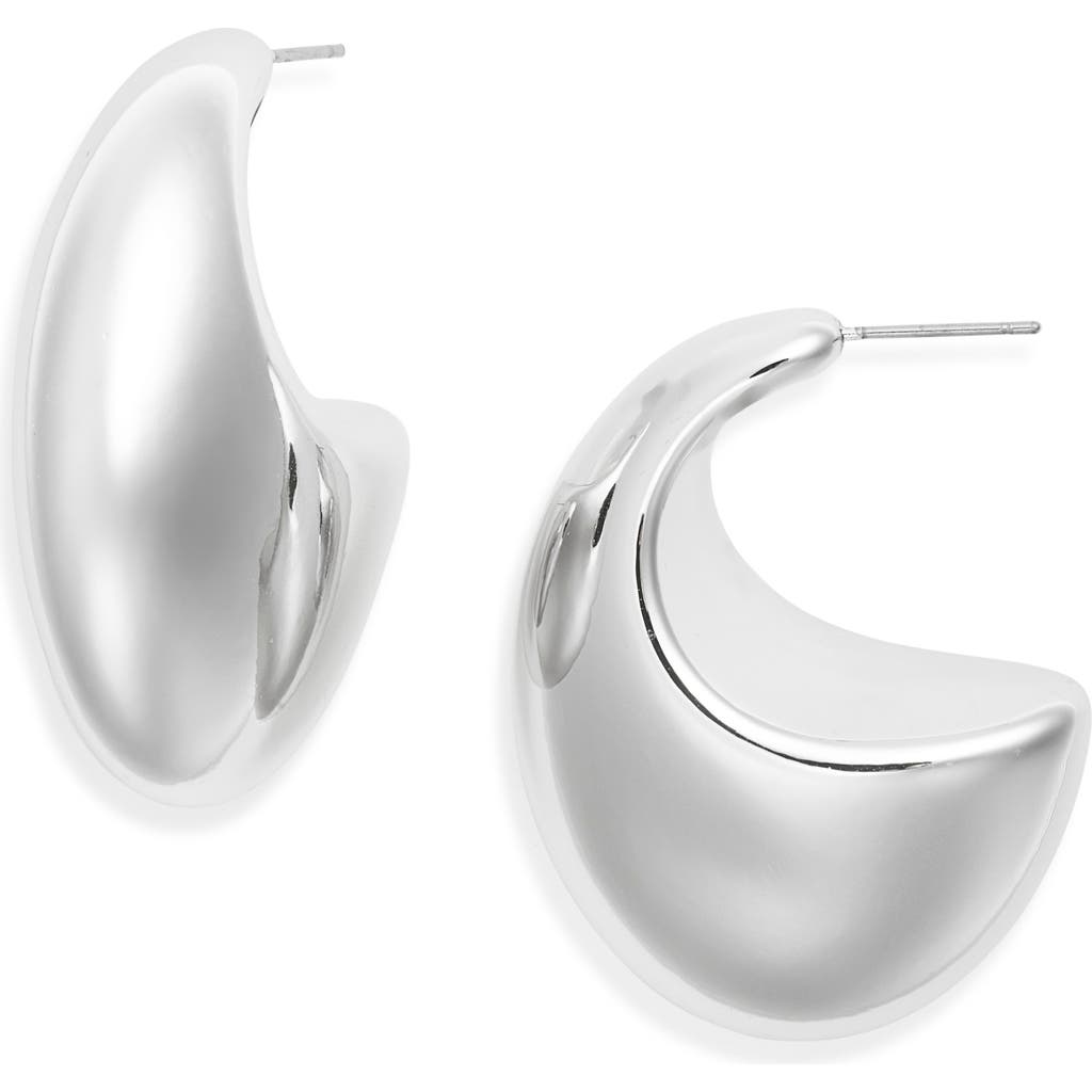 Open Edit Polished Crescent Hoop Earrings In Metallic