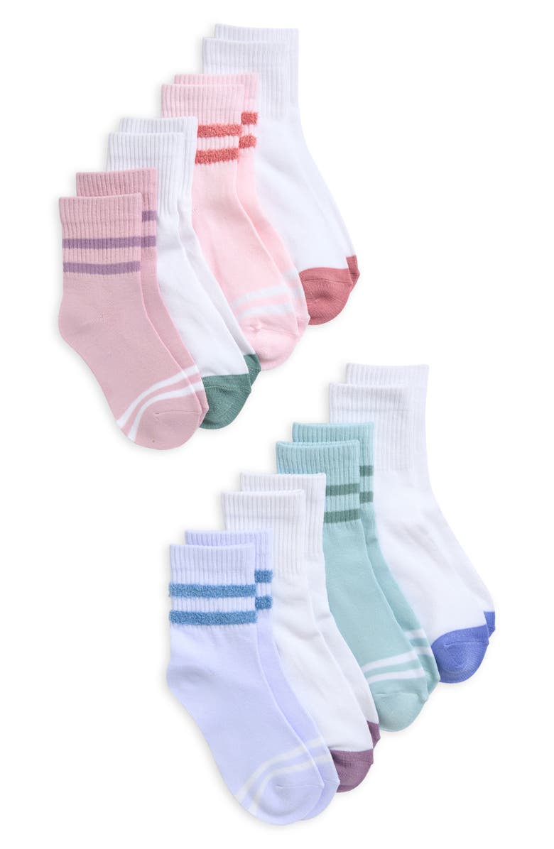 Capelli New York Kids' Assorted 8-Pack Stripe Quarter Socks, Main, color, Pink Combo
