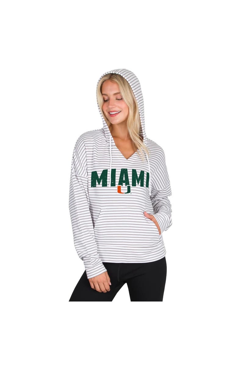 CONCEPTS SPORT Men's Concepts Sport  White/Gray Miami Hurricanes French Terry Striped V-Neck Pullover Hoodie, Main, color, White