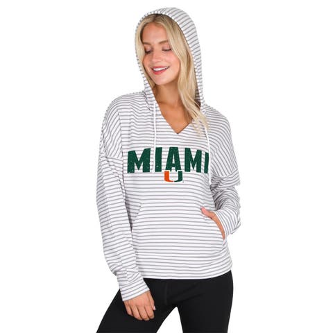 Men's Concepts Sport  White/Gray Miami Hurricanes French Terry Striped V-Neck Pullover Hoodie