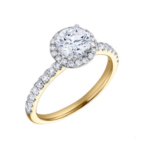 Paloma 14K Yellow Gold Round Cut Lab Grown Diamond Halo Engagement Ring - 1.5 ctw