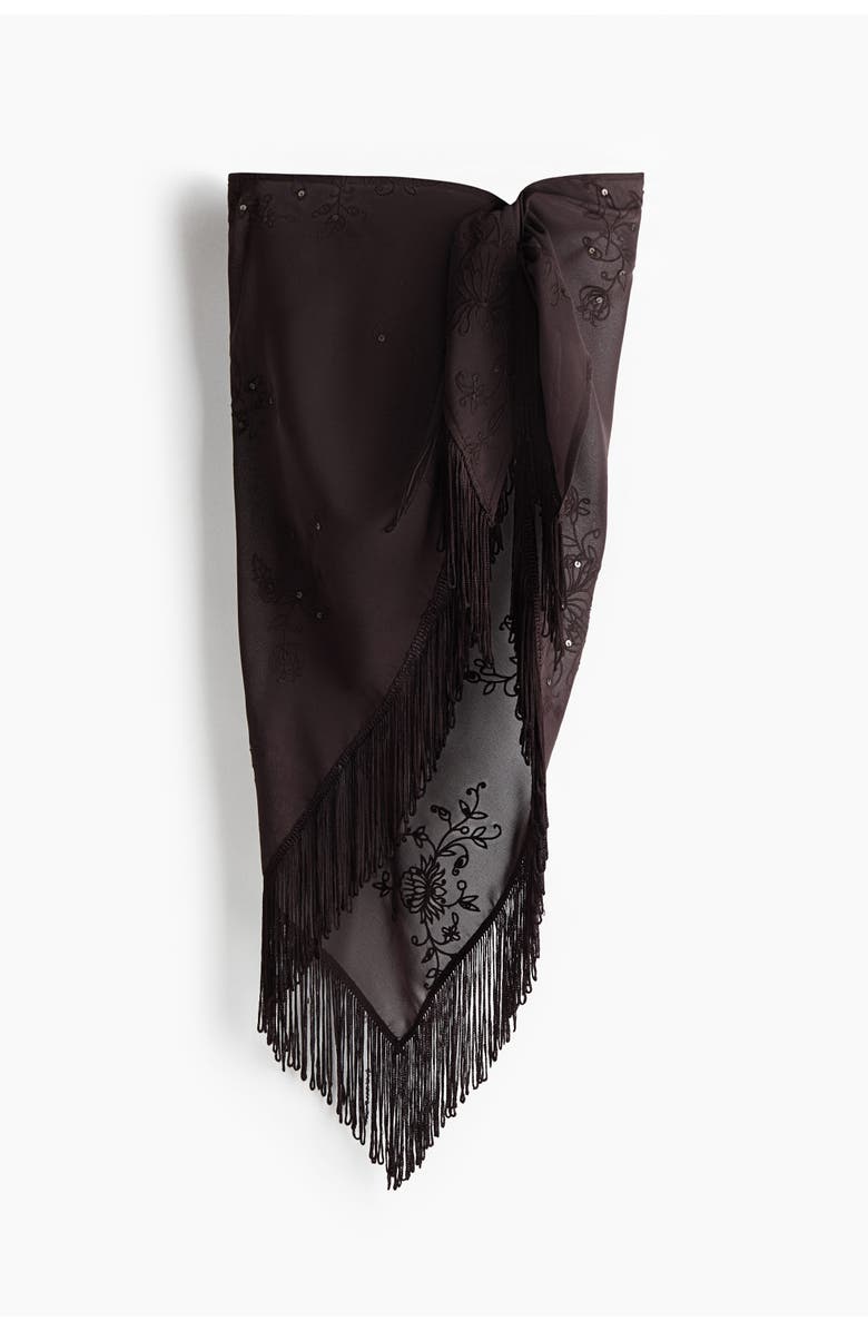 H&M Fringe-trimmed Sarong, Main, color, Dark Brown