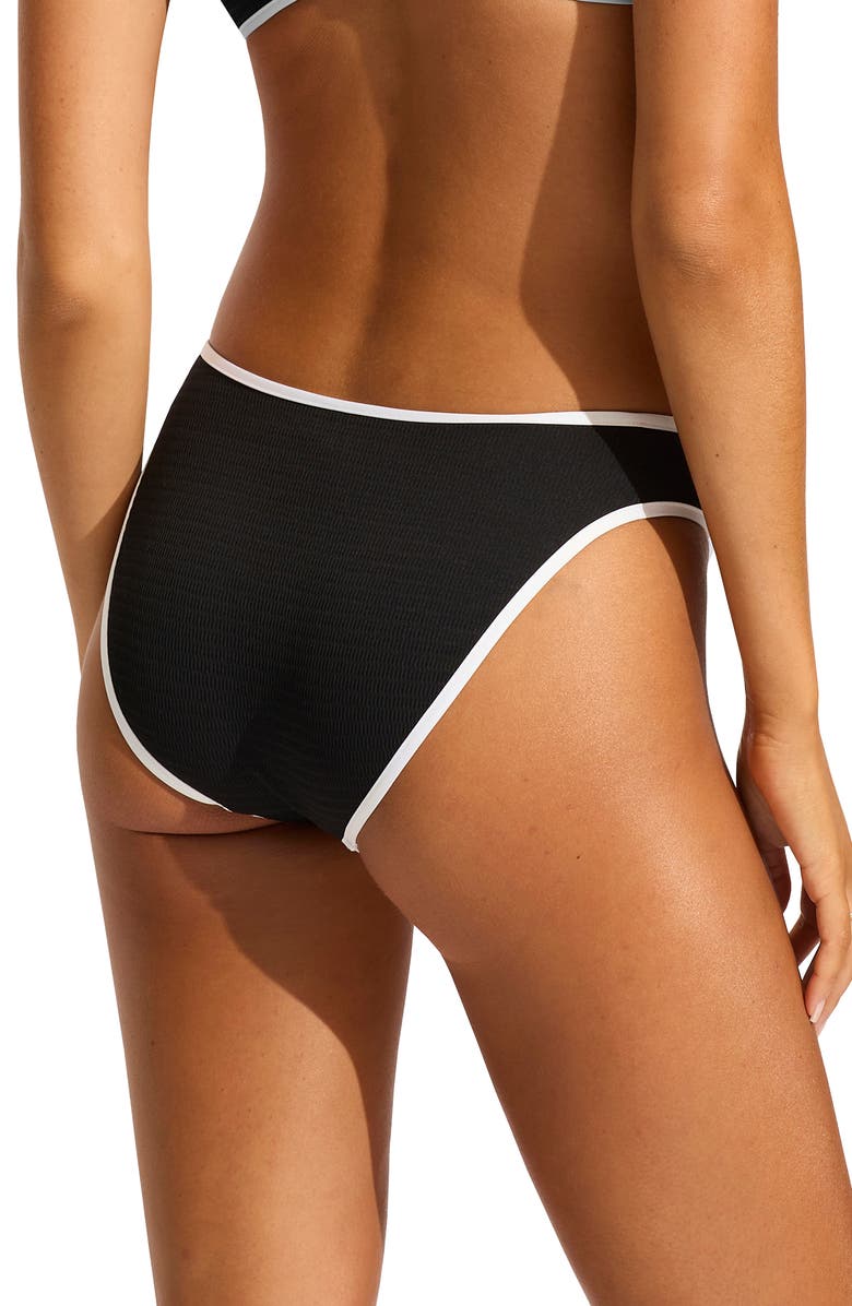 Seafolly Beach Bound High Cut Bikini Bottoms, Alternate, color, Black