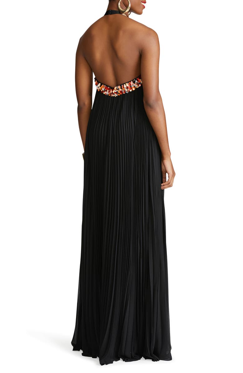 HALSTON Pythia Pleated Chiffon Halter Neck Gown, Alternate, color,