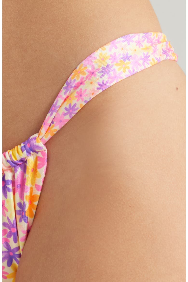 Ruched Thong Bikini Bottoms, Alternate, color, DAISY DREAMER