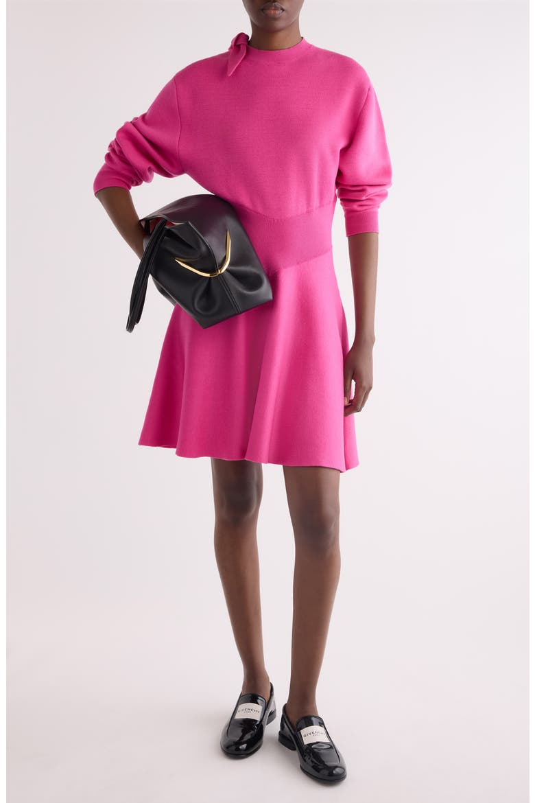 Long Sleeve Bow Wool & Cotton Blend Sweater Dress, Alternate, color, FUCHSIA