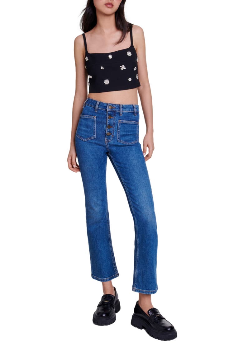 Diamanté crop top, Alternate, color, Black