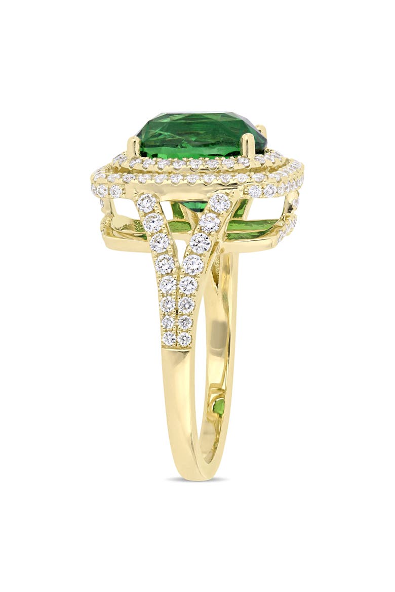 Tsavorite & Diamond Halo Split Shank Ring 14k, Alternate, color, Tsavorite