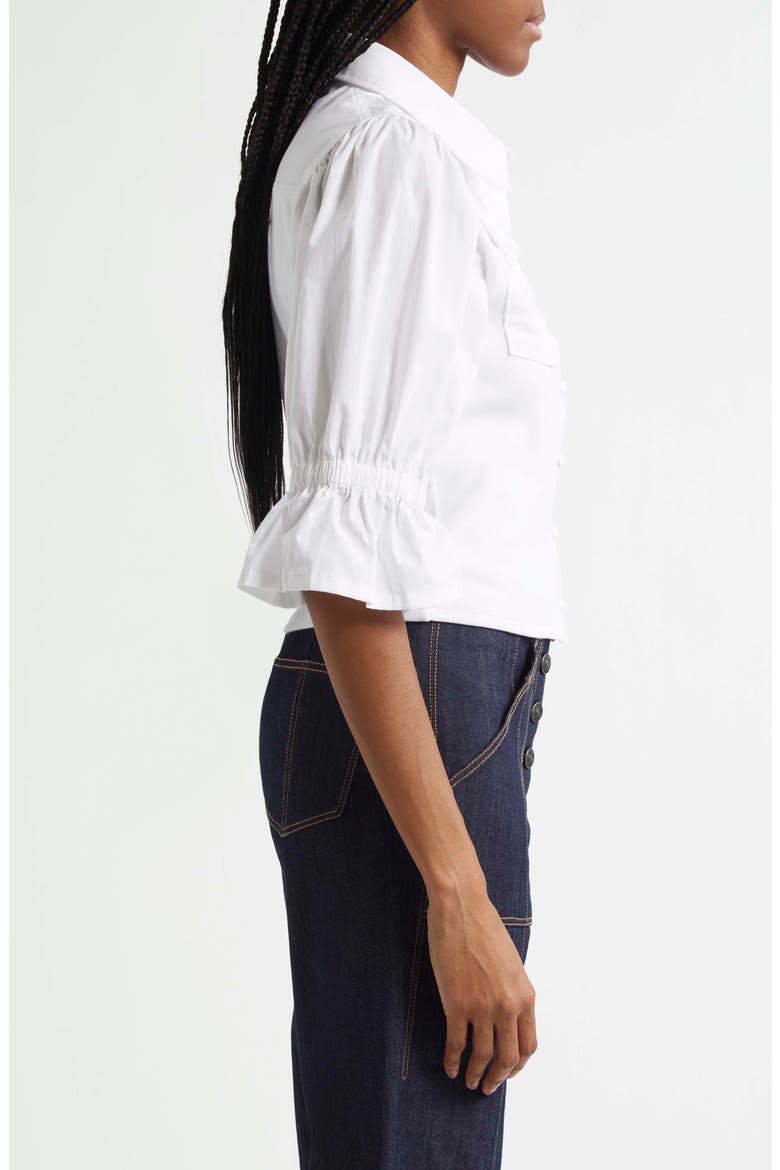 Lyric Mixed Media Stretch Cotton Button-Up Shirt, Alternate, color, WHITE