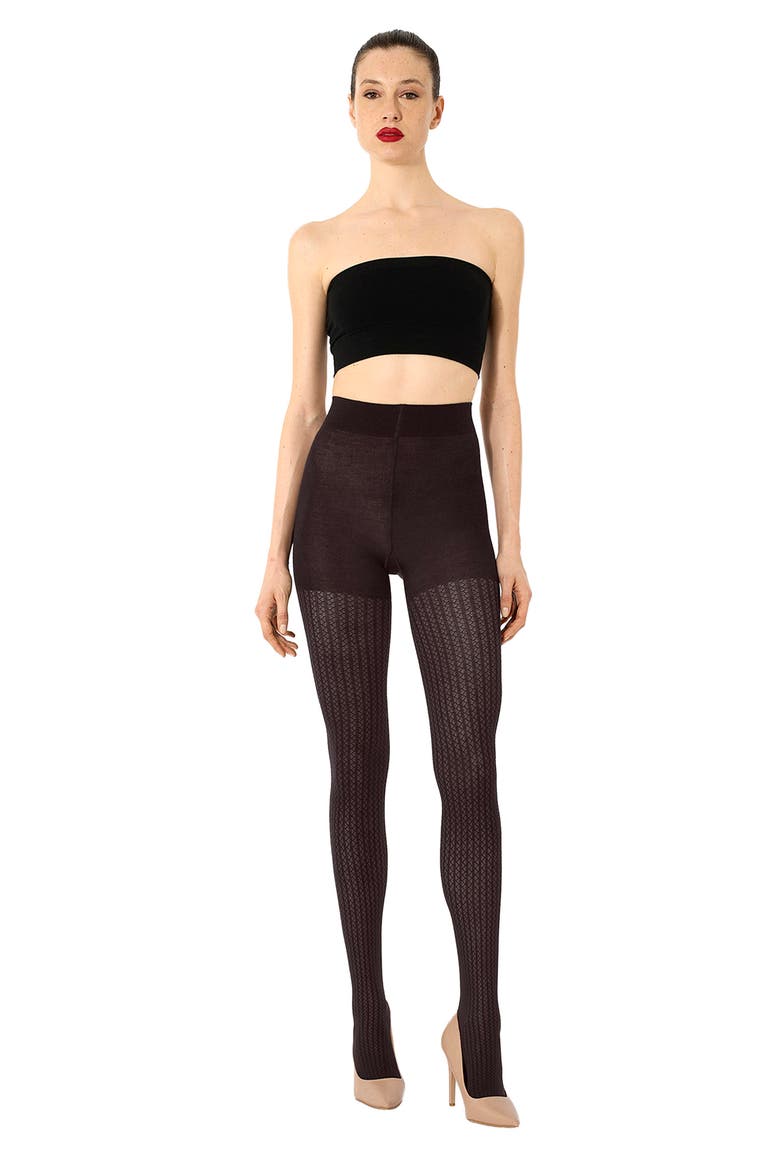 Virgin Wool Blend Net Effect Tights, Alternate, color, DARK WOOD