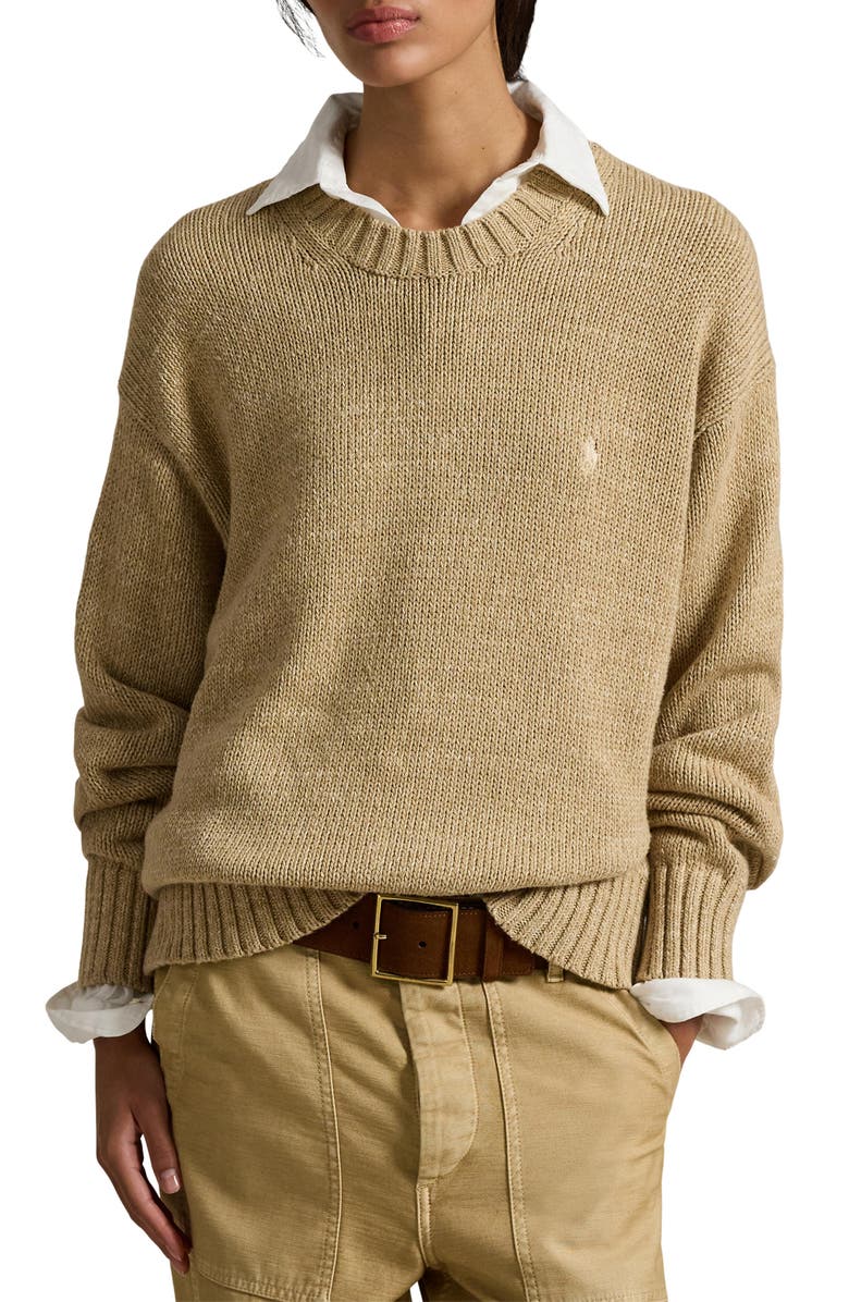 Polo Ralph Lauren Intarsia Knit Logo Sweater, Main, color, Tan Heather