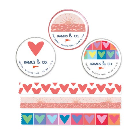 Illustrated Masking Tape - 3ct Rolls, Assorted Rolls (Rainbow + Pink Sunset + Hearts)