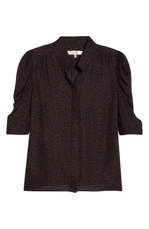 Frame The Leopard Gillian Puff Sleeve Silk Top In Brown