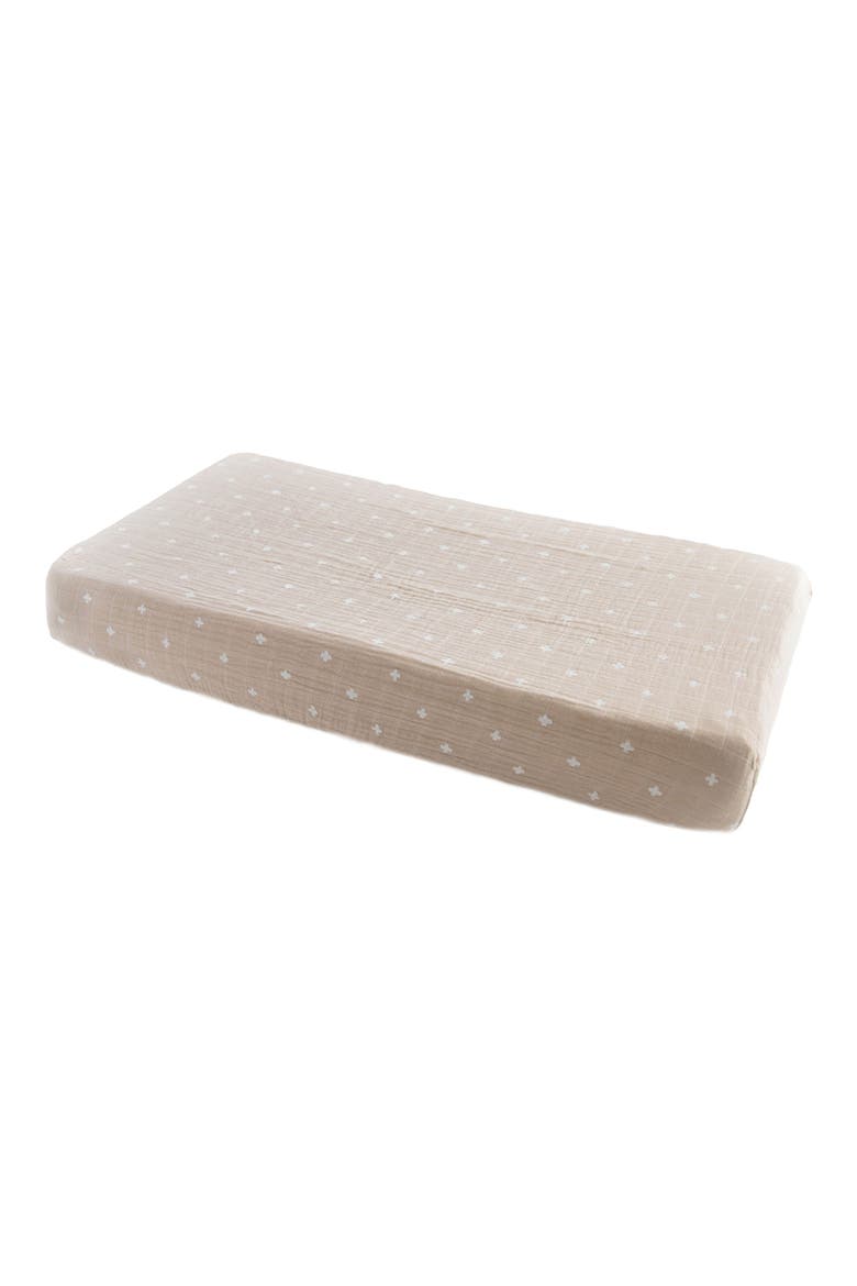 Cotton Muslin Changing Pad Cover, Alternate, color, TAUPE CROSS