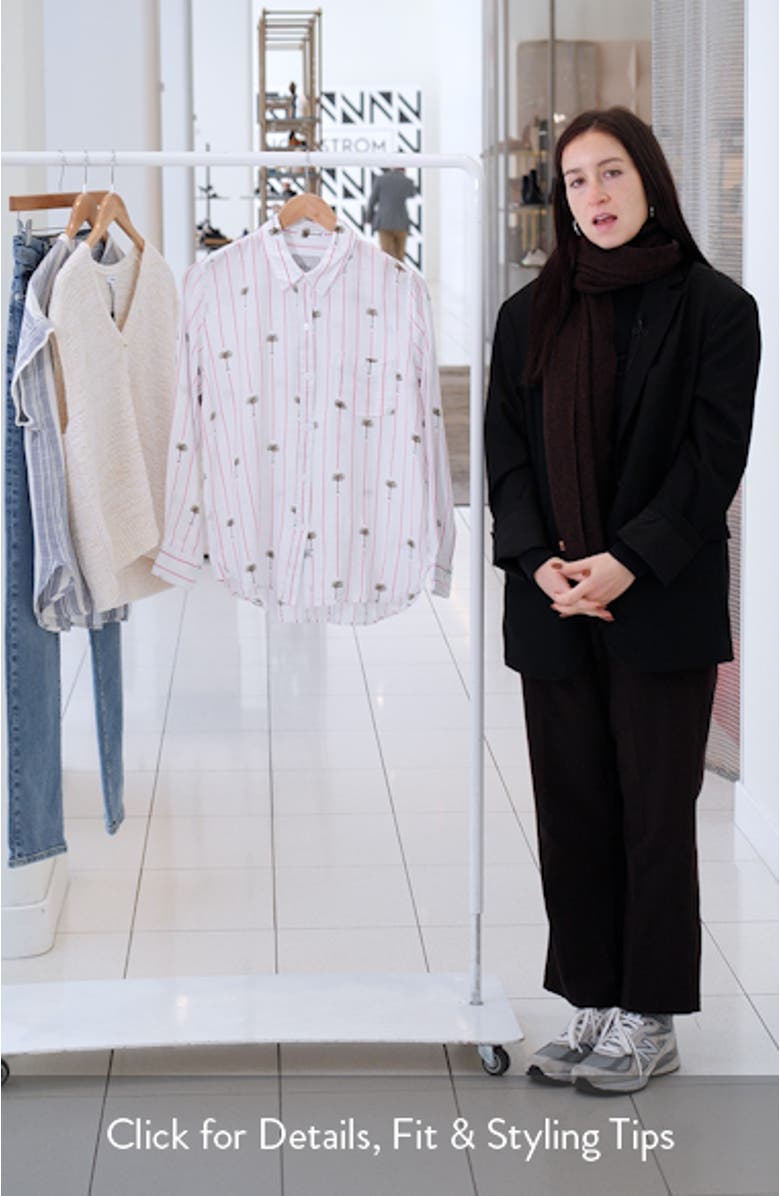 Charli Stripe Palm Tree Print Linen Blend Button-Up Shirt, sales video thumbnail