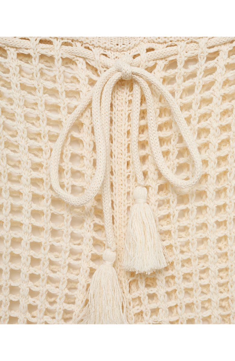 MANGO Openwork Tie Waist Pants, Alternate, color, Ecru