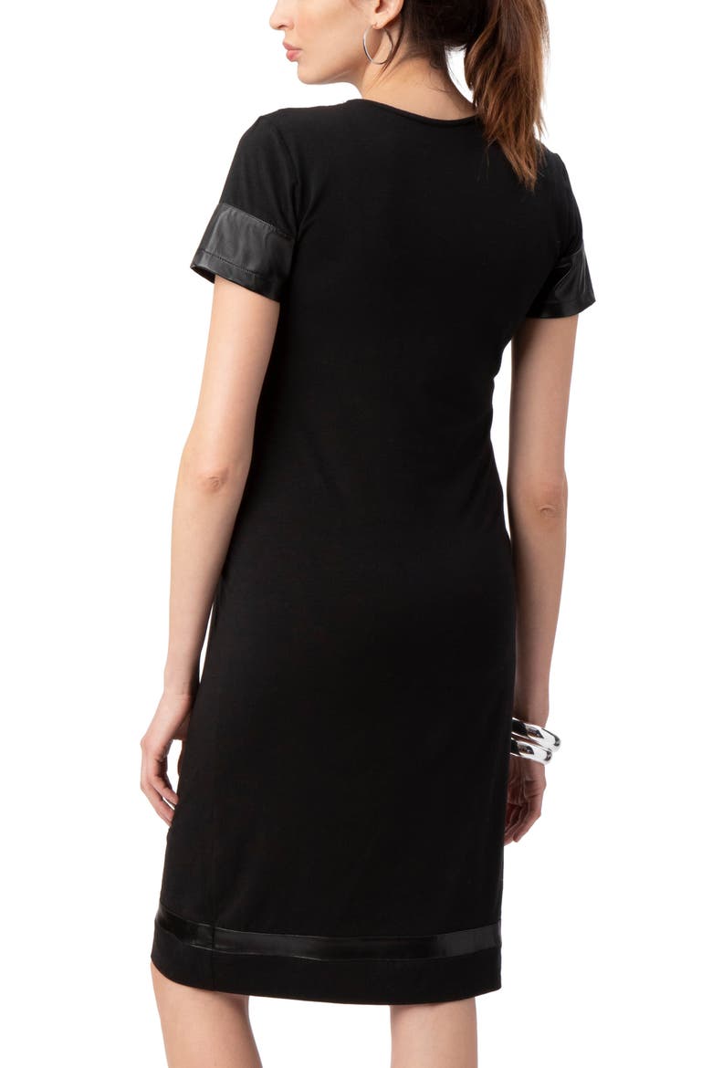 Lace & Faux Leather Detail Maternity Dress, Alternate, color, BLACK
