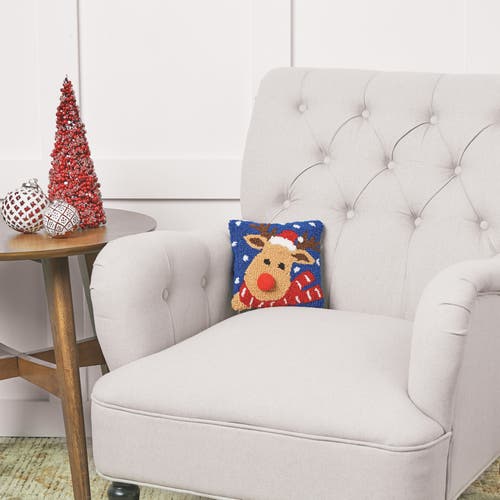 C & F Home C&f Home Christmas Reindeer Hooked Small/petite Small/petite Accent Pillow, 8" X 8" In Blue